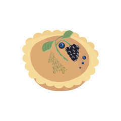 Tartlet with fruit cream and blackberries. To decorate the menu of a restaurant or cafe. Isolated dessert element on white background. Vector