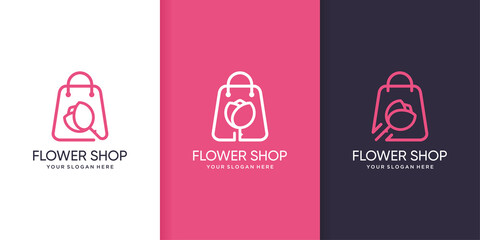 Flower shop logo template with line art style Premium Vector