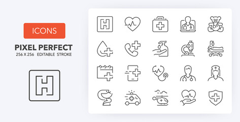 medical care 1 line icons 256 x 256