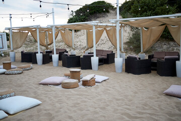 Punta Prosciutto, Italy - September 02, 2020 : Beach club at Punta Prosciutto