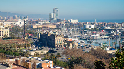 Fototapeta na wymiar Top view of the old Port Vell, Barcelona, Catalonia, Spain