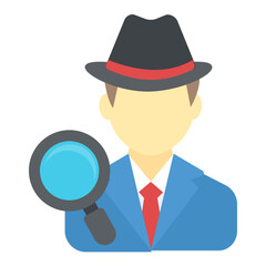 
Flat icon design of detective with magnifier 
