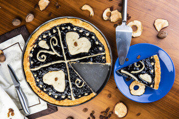 Czech traditional cake "kolac" on a wooden table