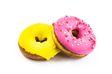 Sweet donuts on white isolated background photo