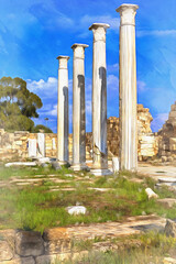 Fototapeta premium Ruins of ancient Greek city of Salamis colorful painting looks like picture