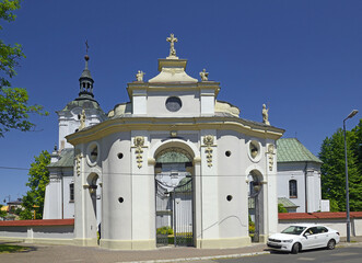 White church, Roman Catholic parish of Saint. Maciej in Siewierz City in Poland