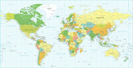 Fototapeta premium World Map Vintage Political - Vector Detailed Illustration - Layers
