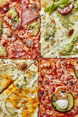assorted pizza on wooden background