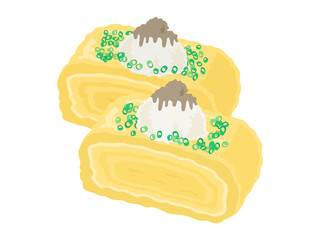 ネギをのせた卵焼きのイラスト Background Wall Mural Backgrou R Design