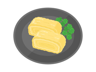 皿にのせた卵焼きのイラスト