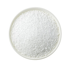 Citric acid in a white bowl against a white isolated background.