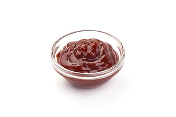 Bowl of barbecue sauce, bbq, close-up, isolated on white background