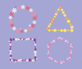 Cute flowers set isolated, icon element, beautiful colored flowers, ornament decorative banner, vector illustration