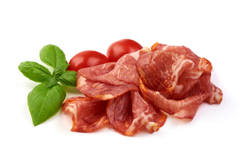 Prosciutto crudo. Jerked meat, isolated on white background