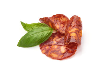Chorizo sausage, Spanish salami, isolated on white background