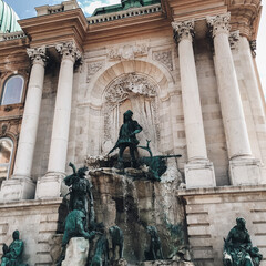 Matthias Fountain in the western forecourt of Buda Castle, Budapest. Budapest fountain. © Юлія Мартинюк