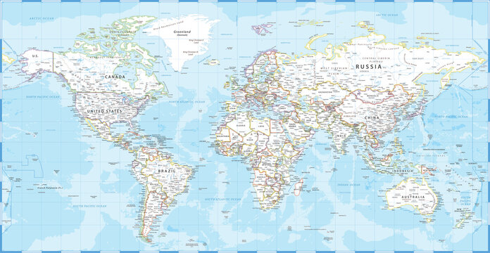 World Map Vintage Political - Vector Detailed Illustration