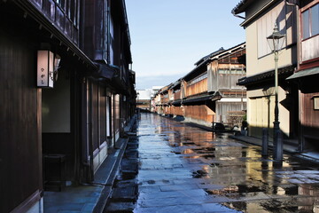 Higashi - Chaya, old traditional district in Kanazawa, Japan. A neighborhood of old traditional wooden houses in Japanese style.