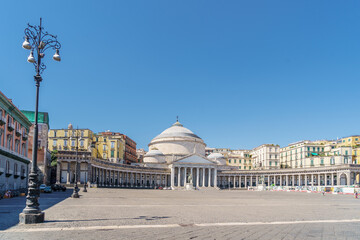 Fototapeta premium View of piazza del Plebiscito and church of San Francesco di Paola, Naples, italy