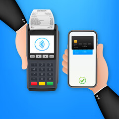 Contactless Payment Methods Mobile smart phone and wireless POS Terminal realistic style. Vector stock illustration