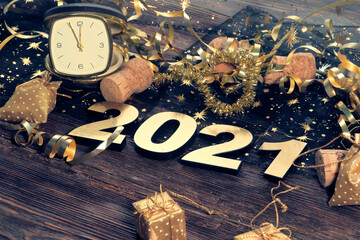 Happy New Year. Symbol from number 2021 on abstract background