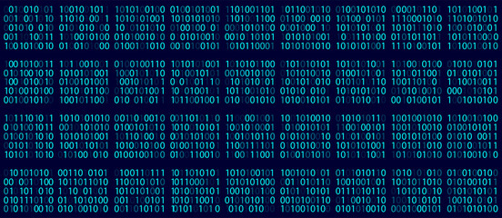 Blocks of binary computer code. Blue matrix of zeros and ones. Abstract digital background. Vector Illustration.