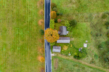 Aerial view of the city at sunset. Autumn vibes. 