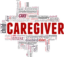 Caregiver vector illustration word cloud isolated on a white background.
