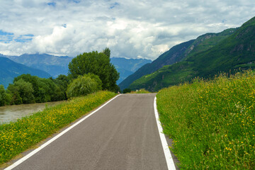 Summer landscape along the cycleway of the Adige river