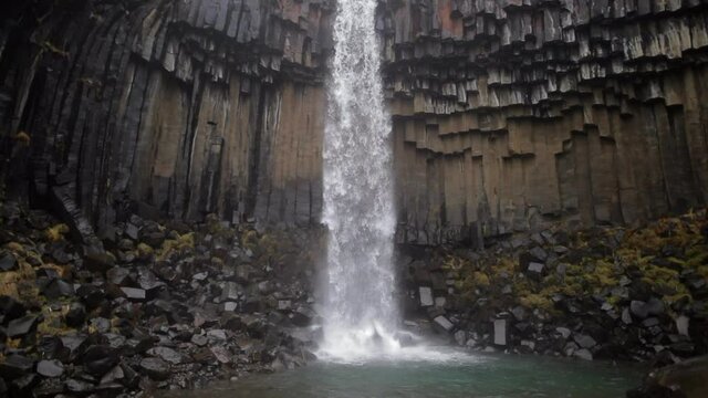 Svartifoss waterfall in Iceland in spring