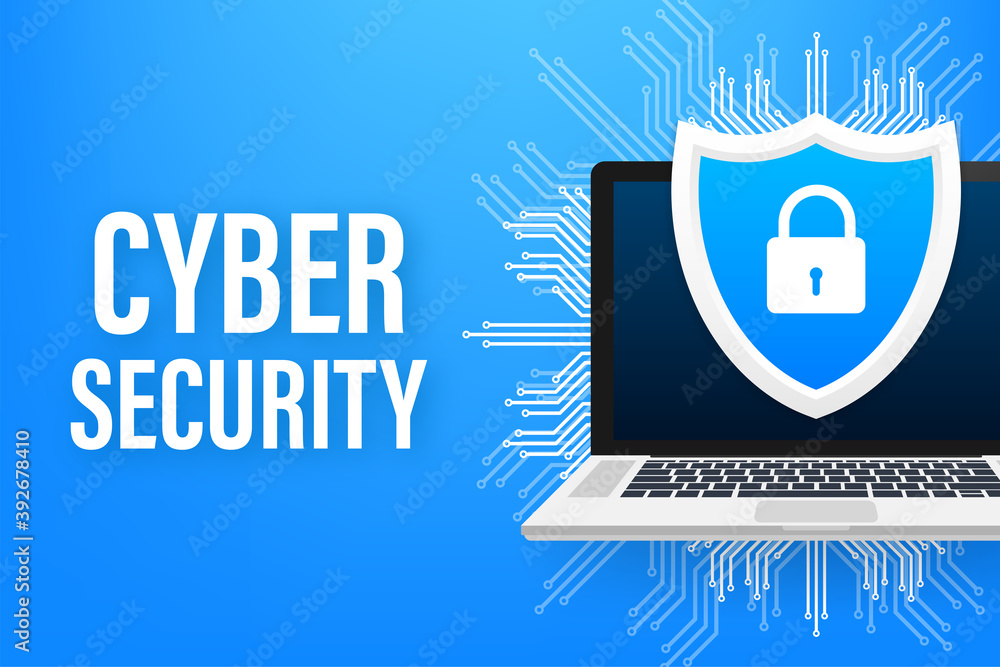 Poster cyber security vector logo with shield and check mark. security shield concept. internet security. v