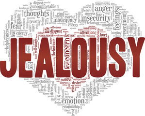 Jealousy vector illustration word cloud isolated on a white background.