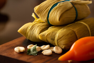 Peruvian food Tamale. Corn food hand made. Peruvian traditional food