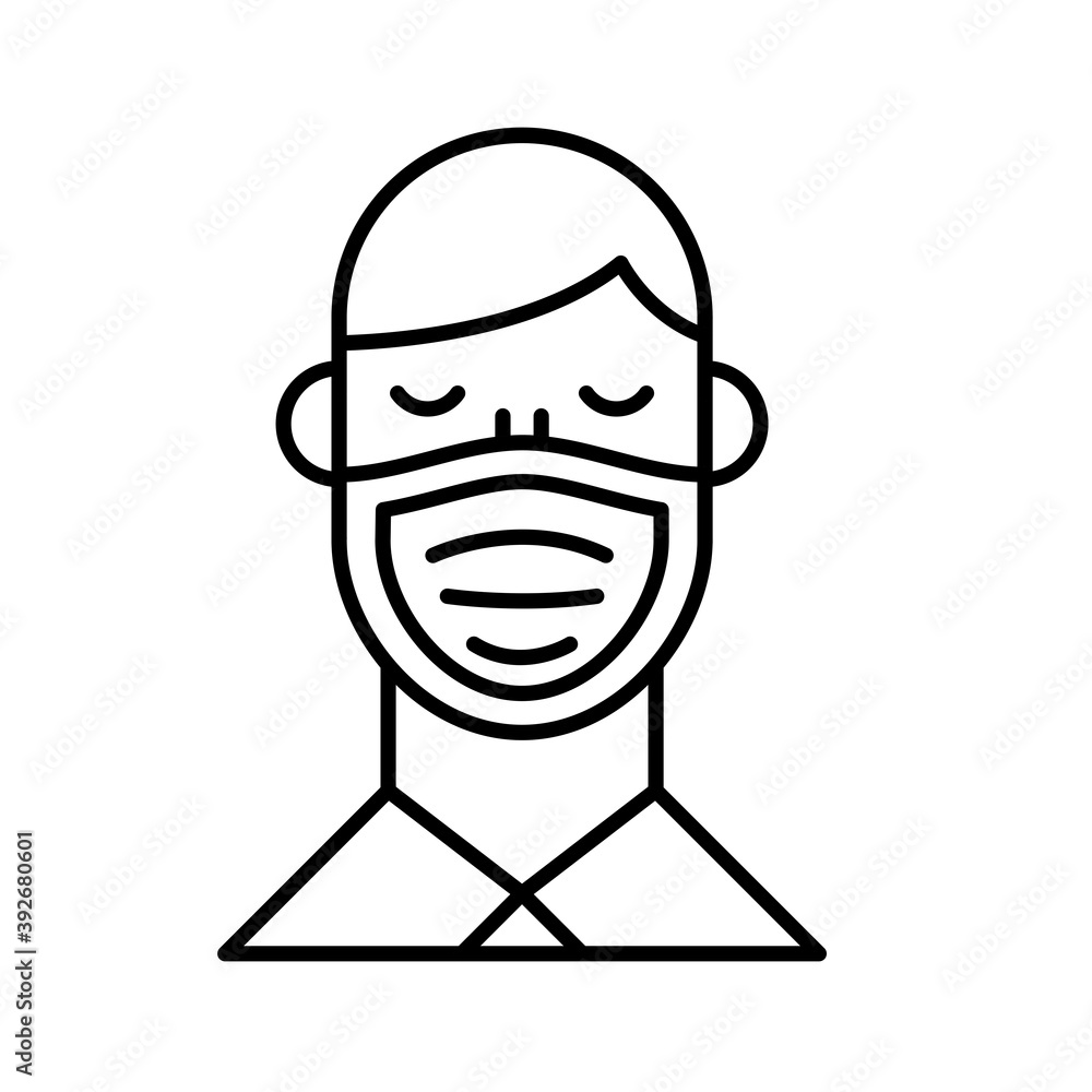 Poster man using face mask line style icon