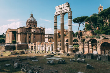 Panoramic view of temple of Venus Genetrix is a ruined temple, forum of Caesar