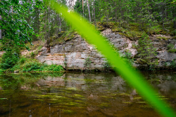 Outcrops of Devonian sandstone on the banks of Ahja river, Estonia.
