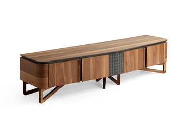 Brown TV table wood on white background
