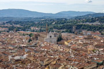 Aerial panoramic view of city of Florence from cupola of Florence Cathedral