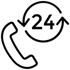 
A 24 digit in circular arrows and phone receiver concept of 24 hr calling service 
