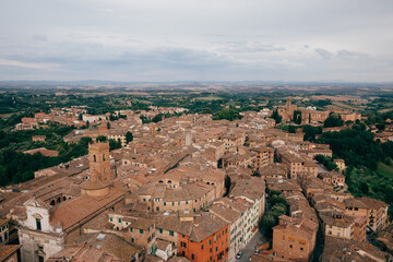 Panoramic view of Siena city with historic buildings and streets