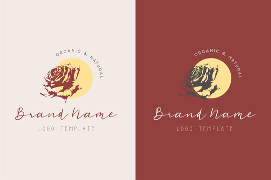 Hand drawn vintage botanical rose flower logo Premium Vector