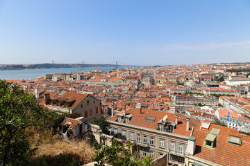 Obraz premium Aerial shot of the landscape of Lisbon, Portugal under a clear blue sky