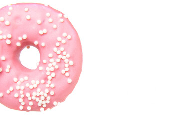 Donut with white sprinkles isolated on white background.