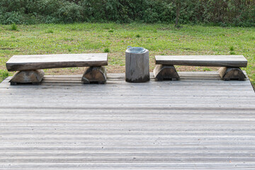 Wooden benches in the city Park