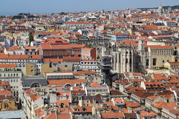 Fototapeta na wymiar Aerial shot of the landscape of Lisbon, Portugal under a clear blue sky