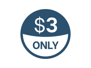 $3 Dollar price icon. 3 USD Price Tag