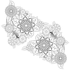 Henna tattoo doodle elements on white background. Abstract floral elements in Indian style. Ethnic ornament, coloring book.