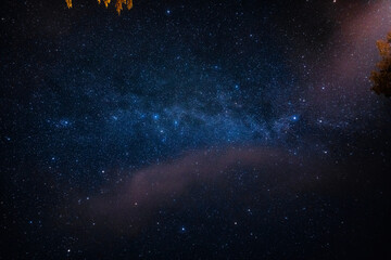 Overhead milky way with stars in clear summer night. Country side. 