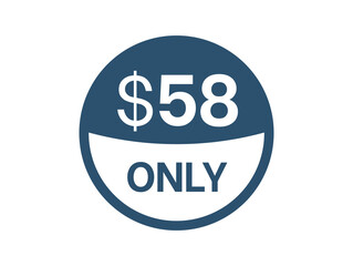 $58 Dollar price icon. 58 USD Price Tag