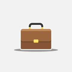 Briefcase White Stroke and Shadow icon vector isolated.